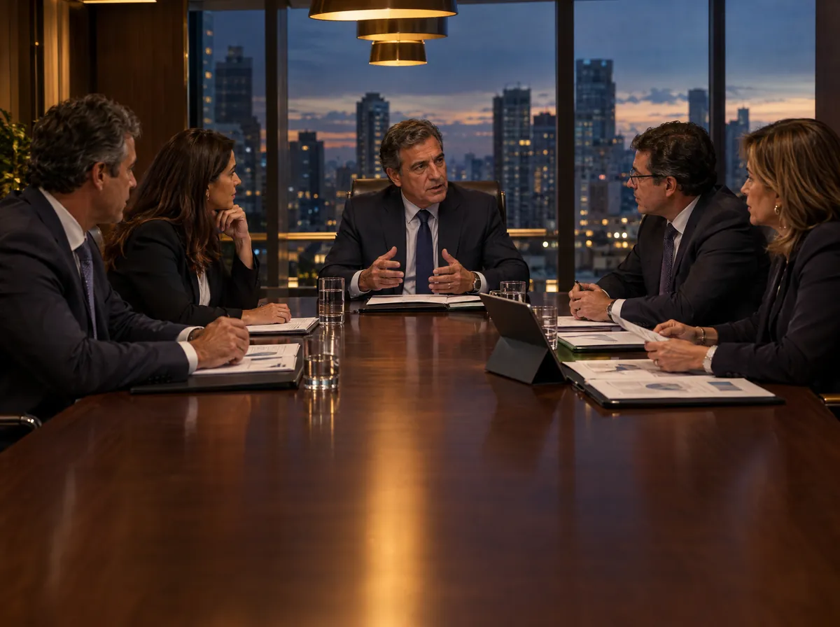 Sócios e diretores revisam os números em uma reunião de conselho
